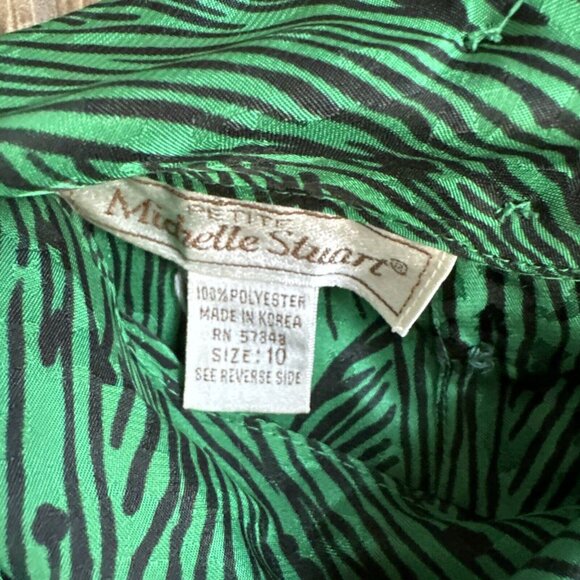 Vtg Womens Kelly Green Shirt Blouse Turtleneck Back Buttons 10‎ Petite Silky - Picture 6 of 11